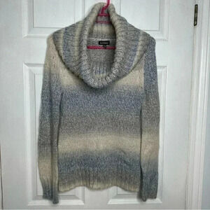Le  Chateau Cowl Neck Cable Knit Sweater White/Blue/Grey Size Medium